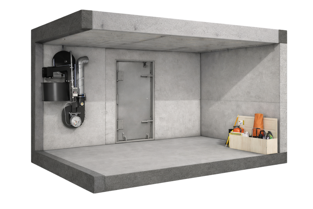basement room with reinforced concrete and equipment edited